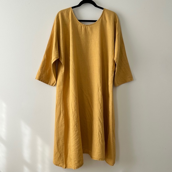 Golden Yellow Linen Midi Dress - Picture 11 of 16